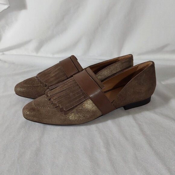 NEW! G.H. Bass & Co "Harlow" D'orsay Flat Metallic Brown Suede Weejuns - 8 - Picture 2 of 13